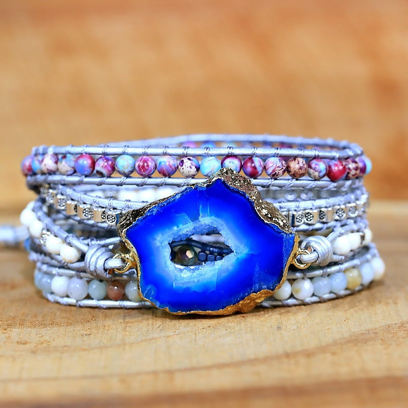 Boho-Armband mit Natursteinen – 5-reihig Wickelarmband