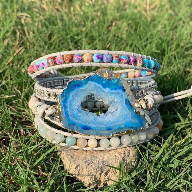 Boho-Armband mit Natursteinen – 5-reihig Wickelarmband