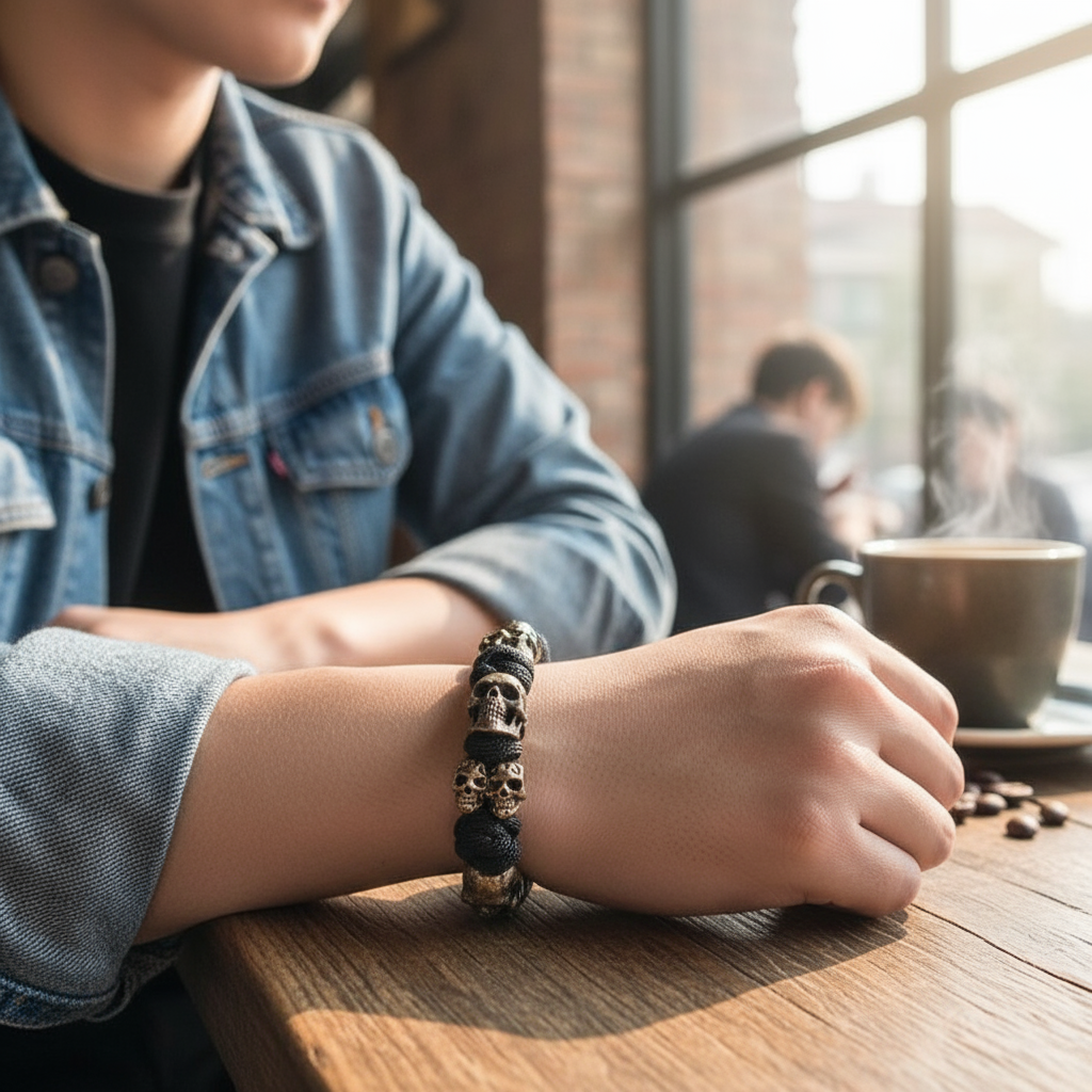 Lifestyle-Bild mit Skull Paracord Armband